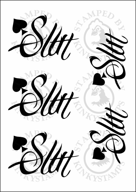 Temporäres Klebetattoo – „Slut“ mit Queen of Spades Symbol