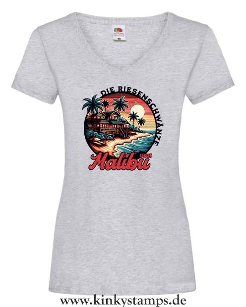 Damen T-Shirt mit V Die Riesenschwänze von Malibu