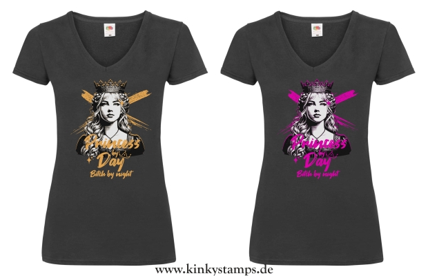 Damen T-Shirt mit V Ausschnitt Princess by day bitch by night
