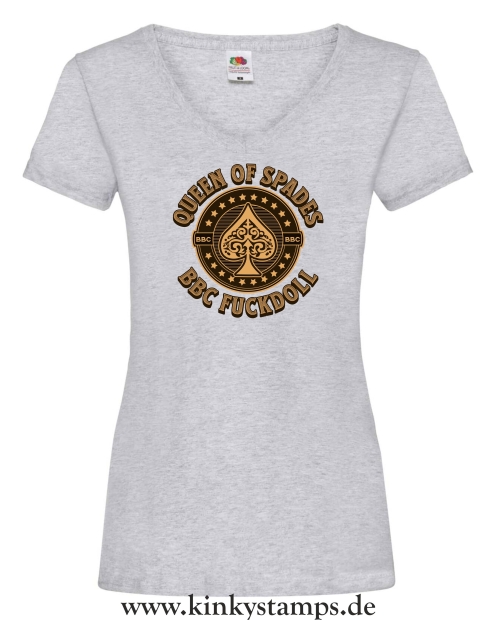 Damen T-Shirt mit V Ausschnitt Queen of Spades BBC Fuckdoll