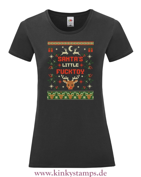 Damen T-Shirt mit rund Ausschnitt Santas little Fucktoy