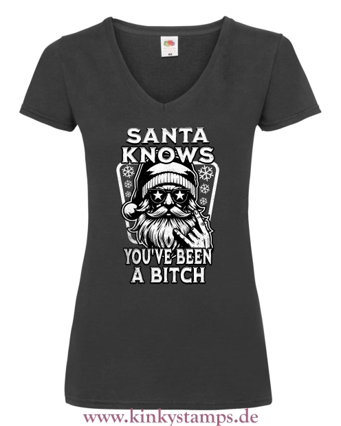 Damen T-Shirt mit V Ausschnitt Santa knows youve been a Bitch