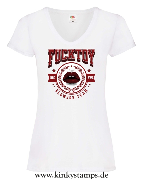 Damen T-Shirt mit V Ausschnitt Fucktoy - Team Blowjob