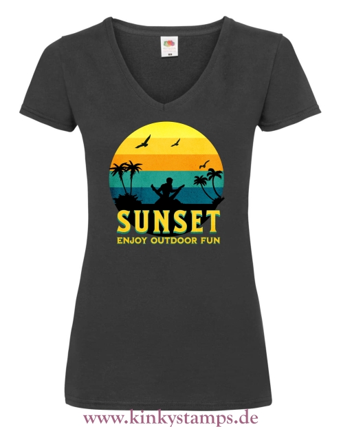 Damen T-Shirt mit V Ausschnitt Sunset - Enjoy Outdoor Fun
