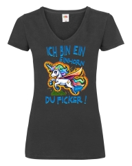 Damen T-Shirts V Ausschnitt - Ich bin ein Einhorn Du Ficker -