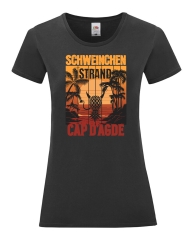 Damen T-Shirt rund Ausschnitt - Schweinchenstrand Cap DAgde -
