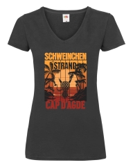 Damen T-Shirts V Ausschnitt - Schweinchenstrand Cap DAgde -