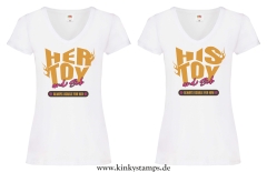 Damen T-Shirts V Ausschnitt  wahlweise „His/Her Toy – always usable for him/her“