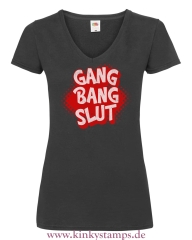 Damen T-Shirts V Ausschnitt Gang Bang Slut