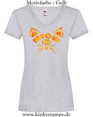 Damen T-Shirt mit V Ausschnitt Meow Bitch
