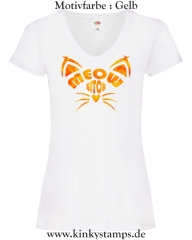 Damen T-Shirt mit V Ausschnitt Meow Bitch