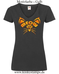 Damen T-Shirt mit V Ausschnitt Meow Bitch