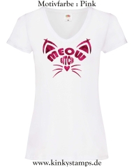 Damen T-Shirt mit V Ausschnitt Meow Bitch