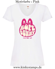 Damen T-Shirt mit V Ausschnitt Rope Bunny - tie me up