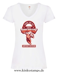 Damen T-Shirt mit V Ausschnitt Owned Superbitch - thank you Sir