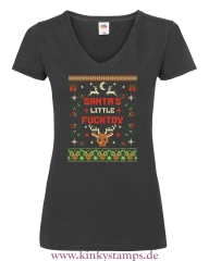 Damen T-Shirt mit V Ausschnitt Santas little Fucktoy
