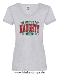 Damen T-Shirt mit V Ausschnitt On the Naughty List