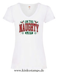 Damen T-Shirt mit V Ausschnitt On the Naughty List