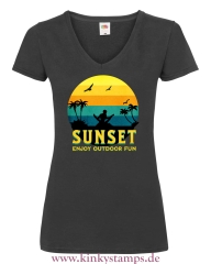 Damen T-Shirt mit V Ausschnitt Sunset - Enjoy Outdoor Fun