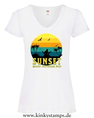 Damen T-Shirt mit V Ausschnitt Sunset - Enjoy Outdoor Fun